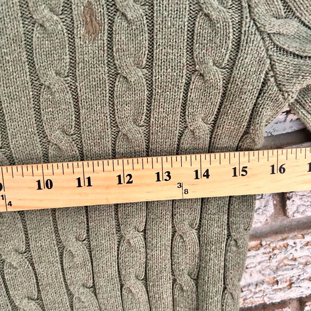 Polo Ralph Lauren Cable Knit Sweater Olive Green Cotton Crew Neck XS TP - Picture 5 of 6